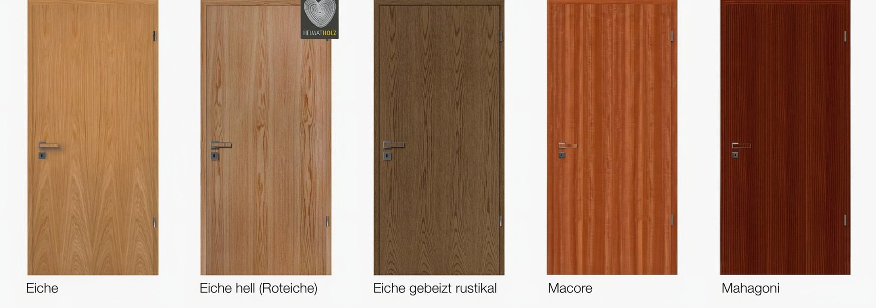ECHT Basic: Eiche, Eiche hell (Roteiche), Eiche gebeizt rustikal, Macore, Mahagoni