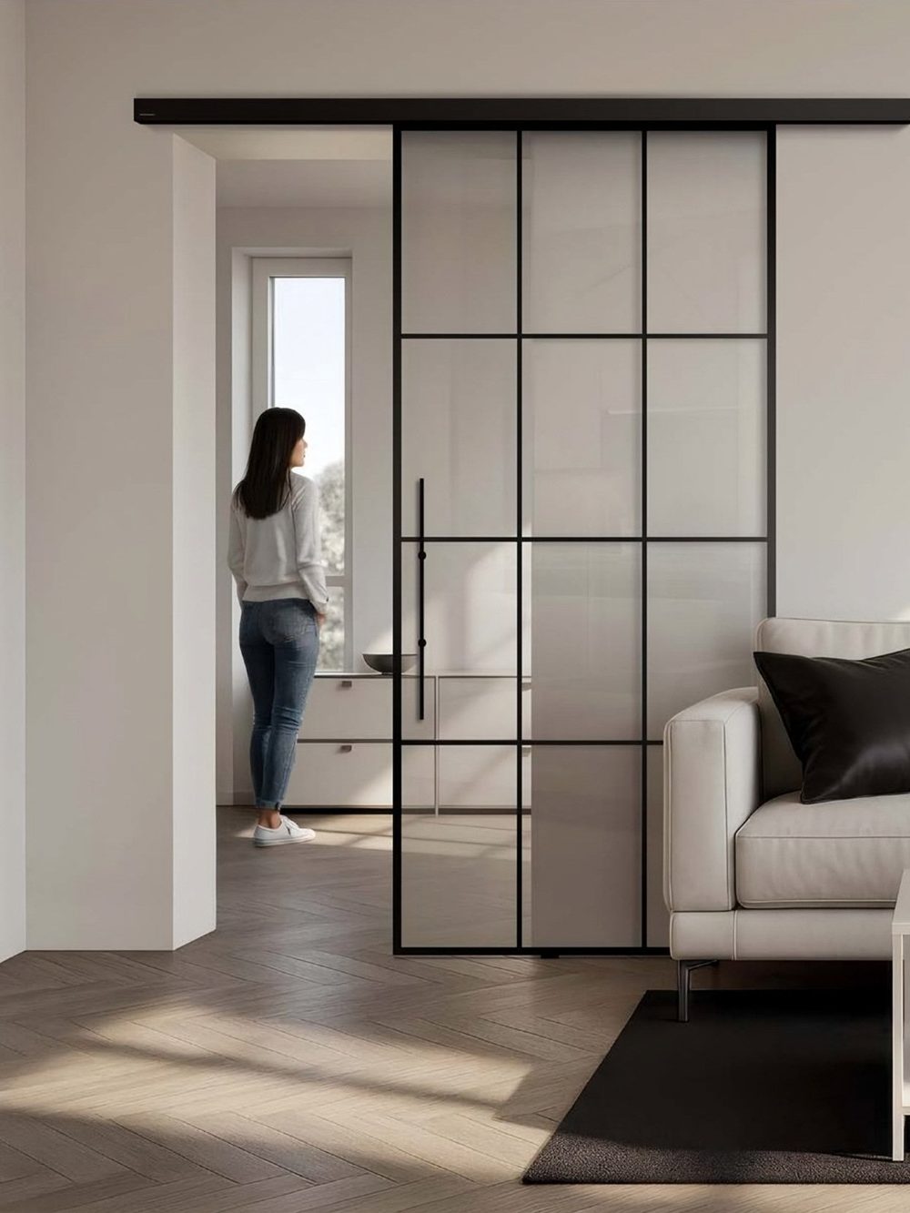 Usa de sticla linesPlus Typ 12, glisantă, Klarglas, negru — UILHSSLN03