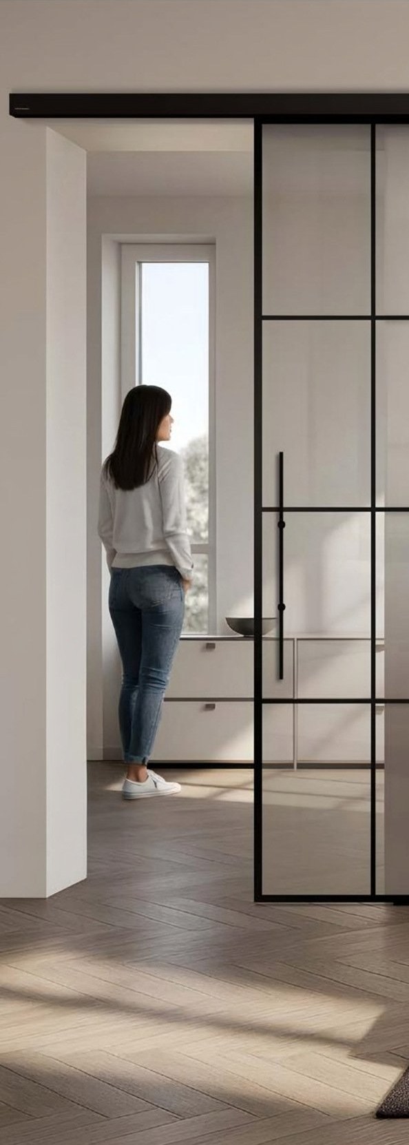 Usa de sticla linesPlus Typ 12, glisantă, Klarglas, negru — UILHSSLN03