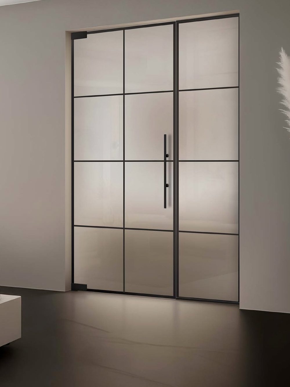 Usa de sticla linesPlus Typ 8, pendulantă + 1 panou lateral Typ 4, SatinatoLH, negru — UILHSSLN06