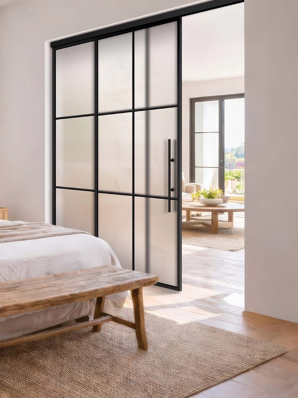 Usa de sticla loftPlus Typ 6, glisantă + 1 panou lateral, SatinatoLH (dormitor) — UILHSSLS12