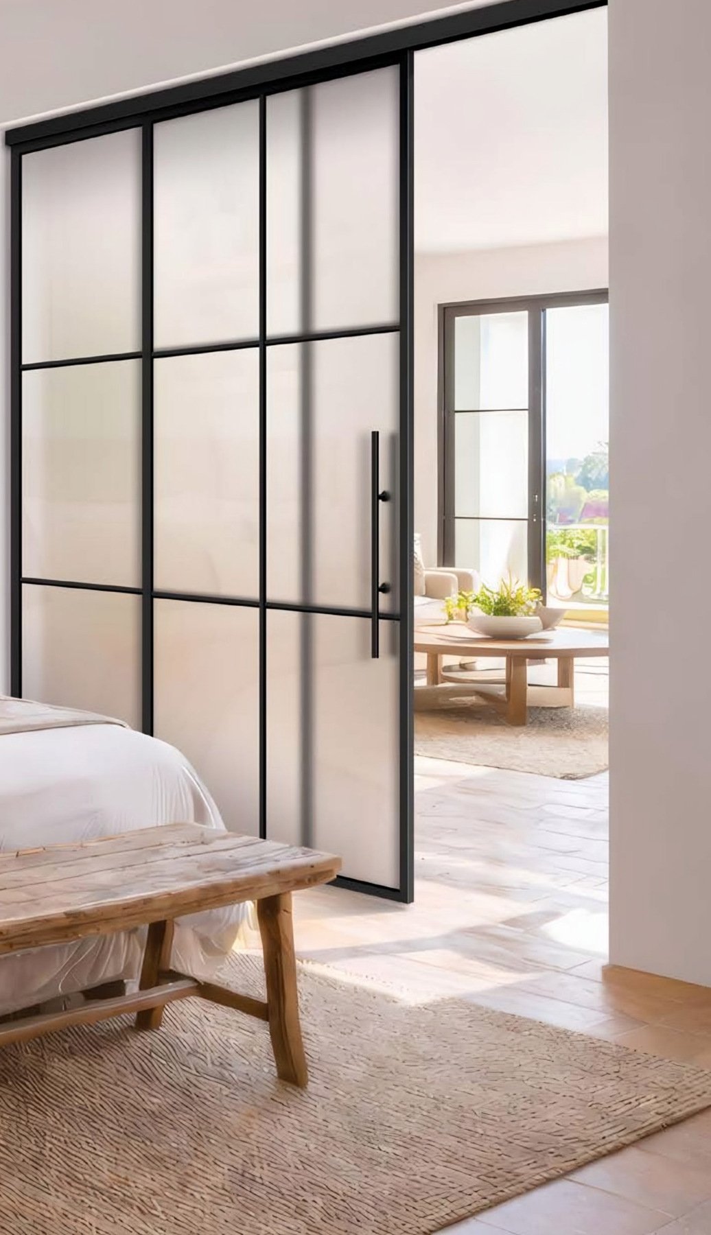 Usa de sticla loftPlus Typ 6, glisantă + 1 panou lateral, SatinatoLH (dormitor) — UILHSSLS12