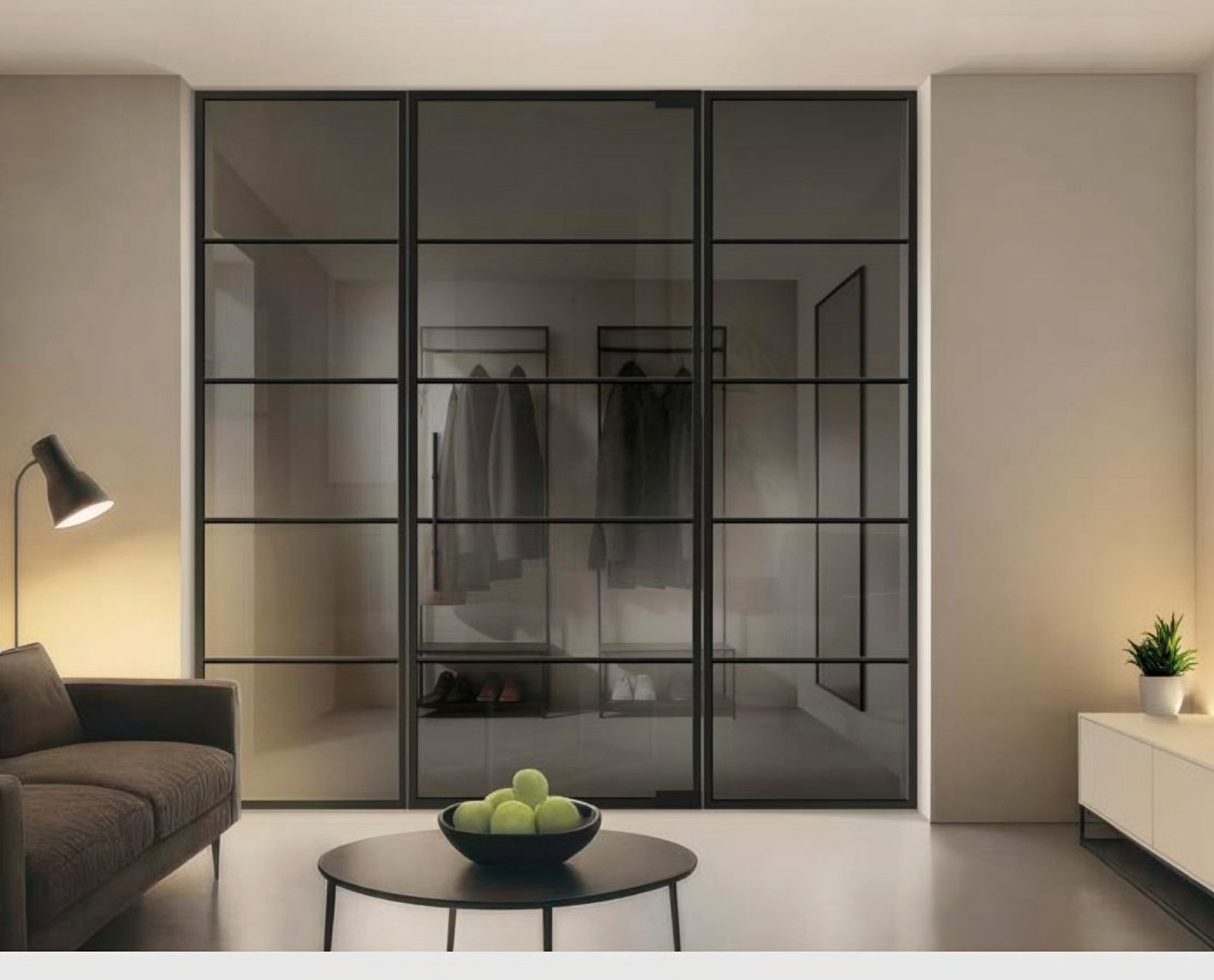 Usa de sticla loftPlus Typ 5, pendulantă + 2 panouri laterale Typ 5, Float Grau — UILHSSLS14